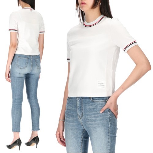 [톰브라운] FJS152A J0055 100 여성 스트라이프 넥 반팔 티셔츠